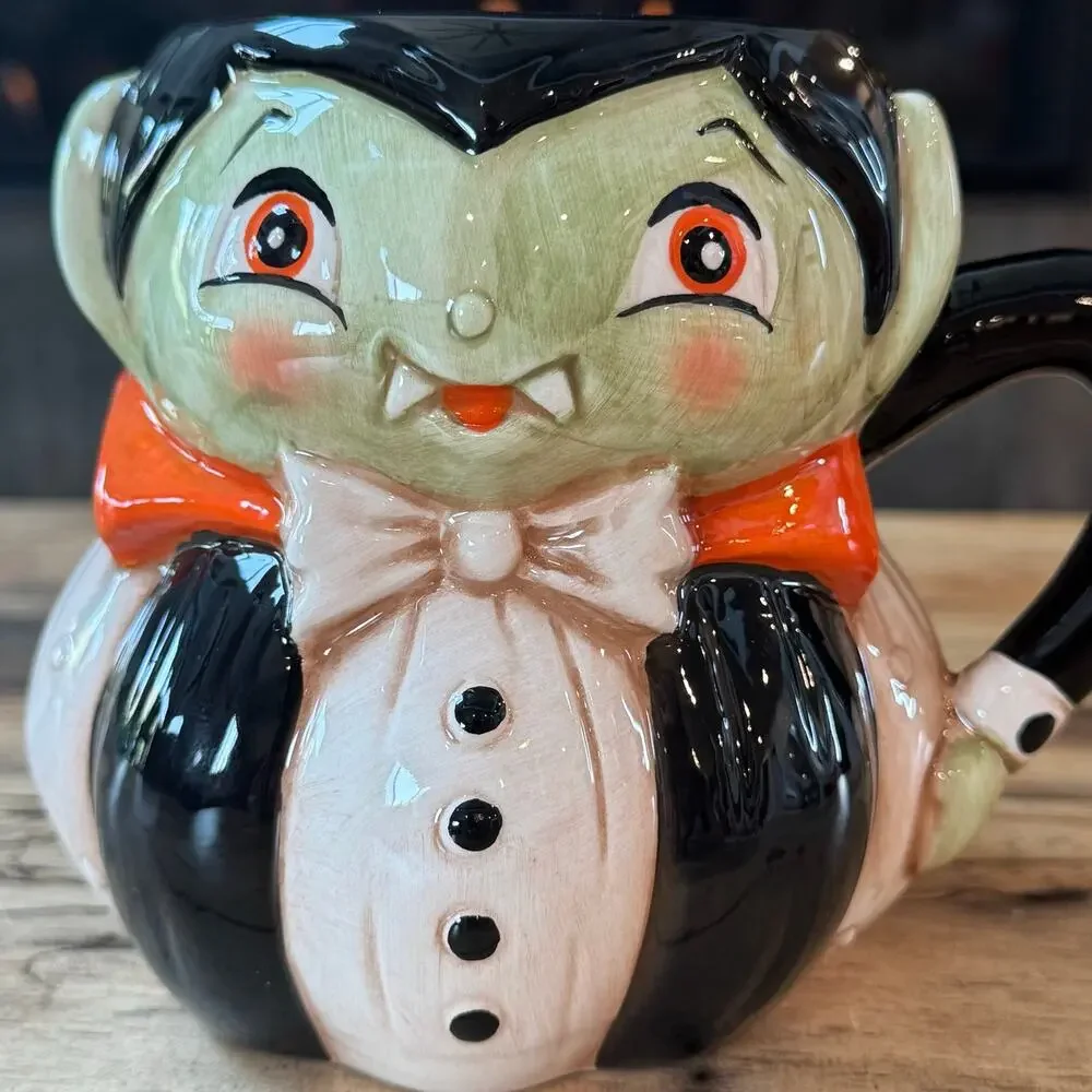 Johanna Parker Transpac Halloween Vampire Dracula Pumpkin Peep Mug Folk Art Fall